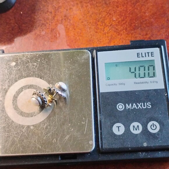 Sterling Silver Real Pearl Button Style Flower Petal Earrings - Picture 7 of 7